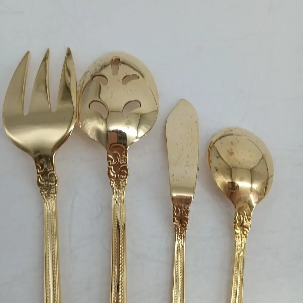 4X Serving Cambridge Gold Royal Fashion Spoons Fork Flatware